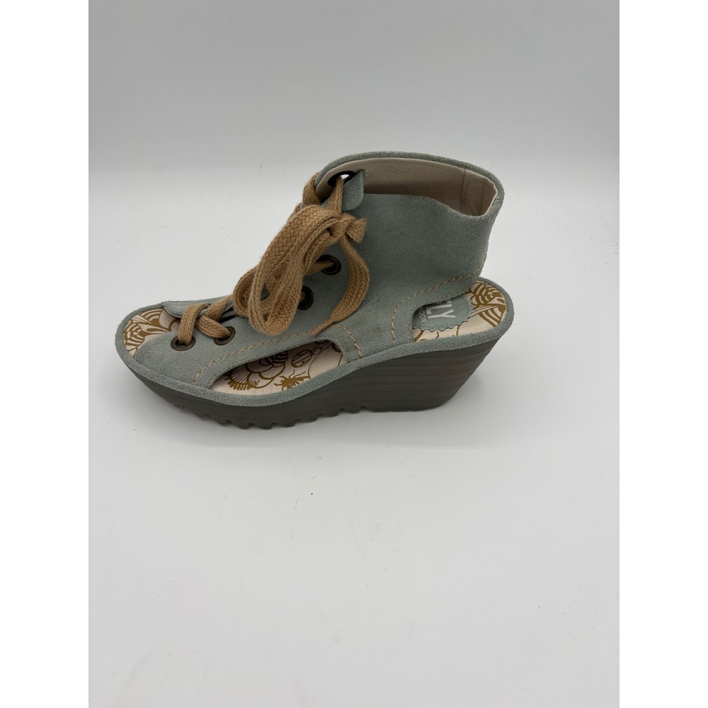 Fly London Yuna Sage Green Suede Lace Up Wedge Sandals Women 37 P500702003 - Picture 3 of 7
